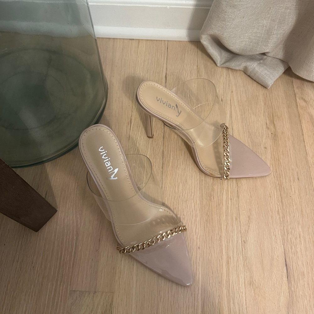 Clear Heel Chain Strap Pointed Sandal Heel